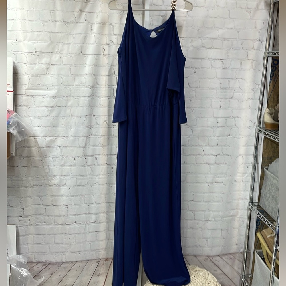 Ashley Stewart navy gold chain cold shoulder pants romper jumpsuit size …